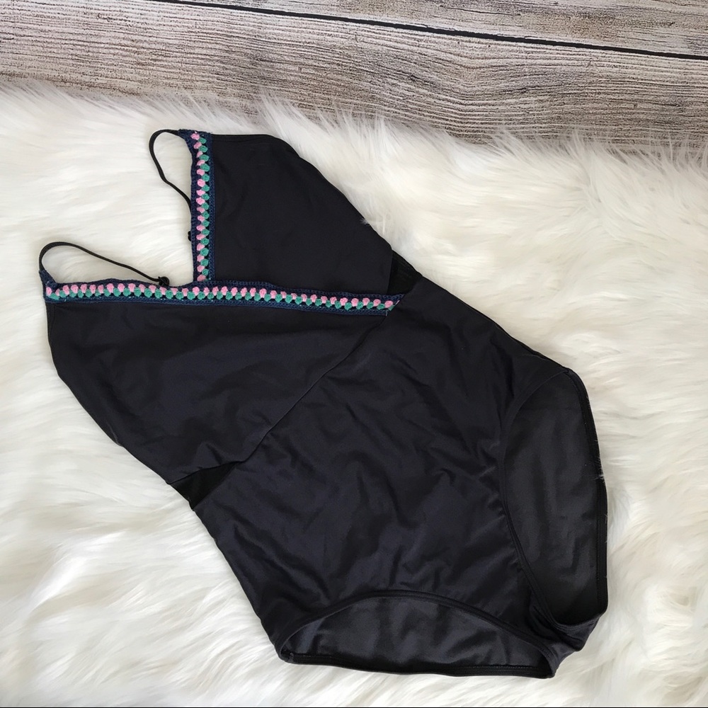 Seekers one piece bathing suit with embroidery